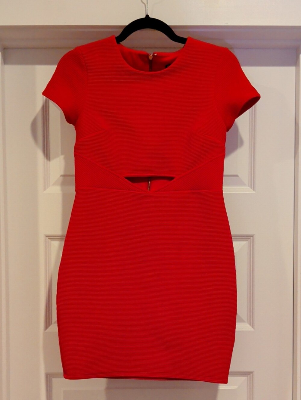 Express Red Short-Sleeve Cutout Bodycon Mini Dress